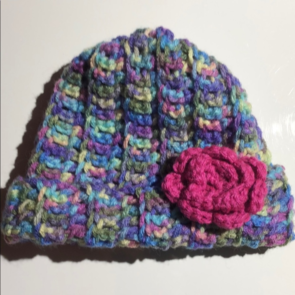 Baby girl beanie hat fuchsia color rose handmade